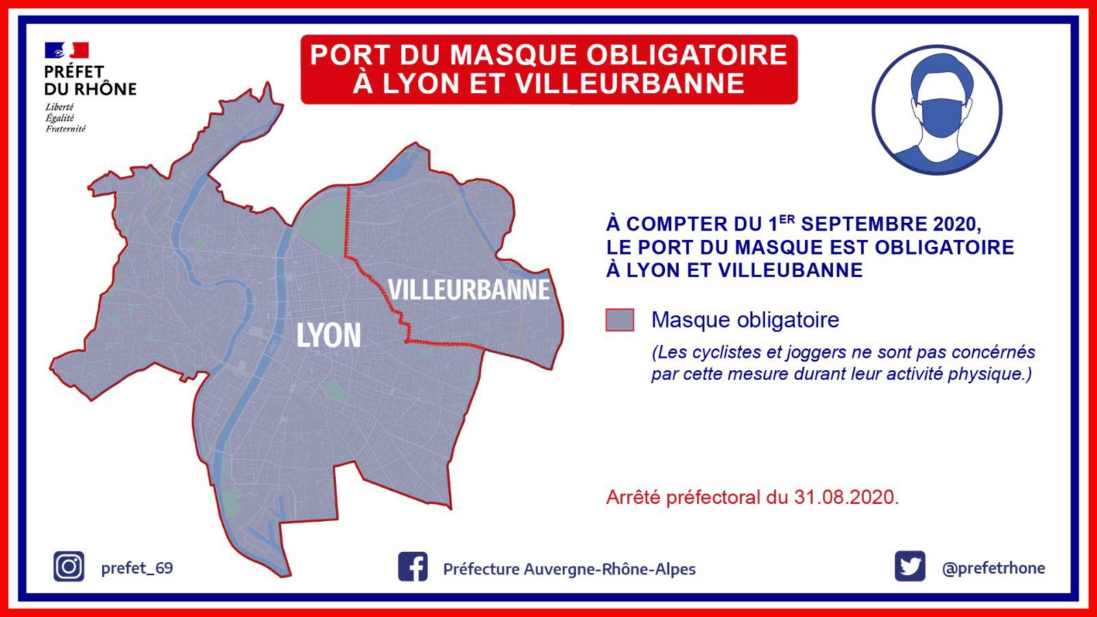 Carte Lyon Villeurbanne Masque Obligatoire au 01/09/2020